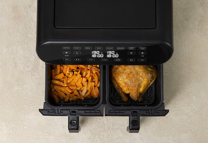 Patiekalus patiekite tuo pačiu metu. 2 atskiri krepšeliai 2 skirtingiems patiekalams.