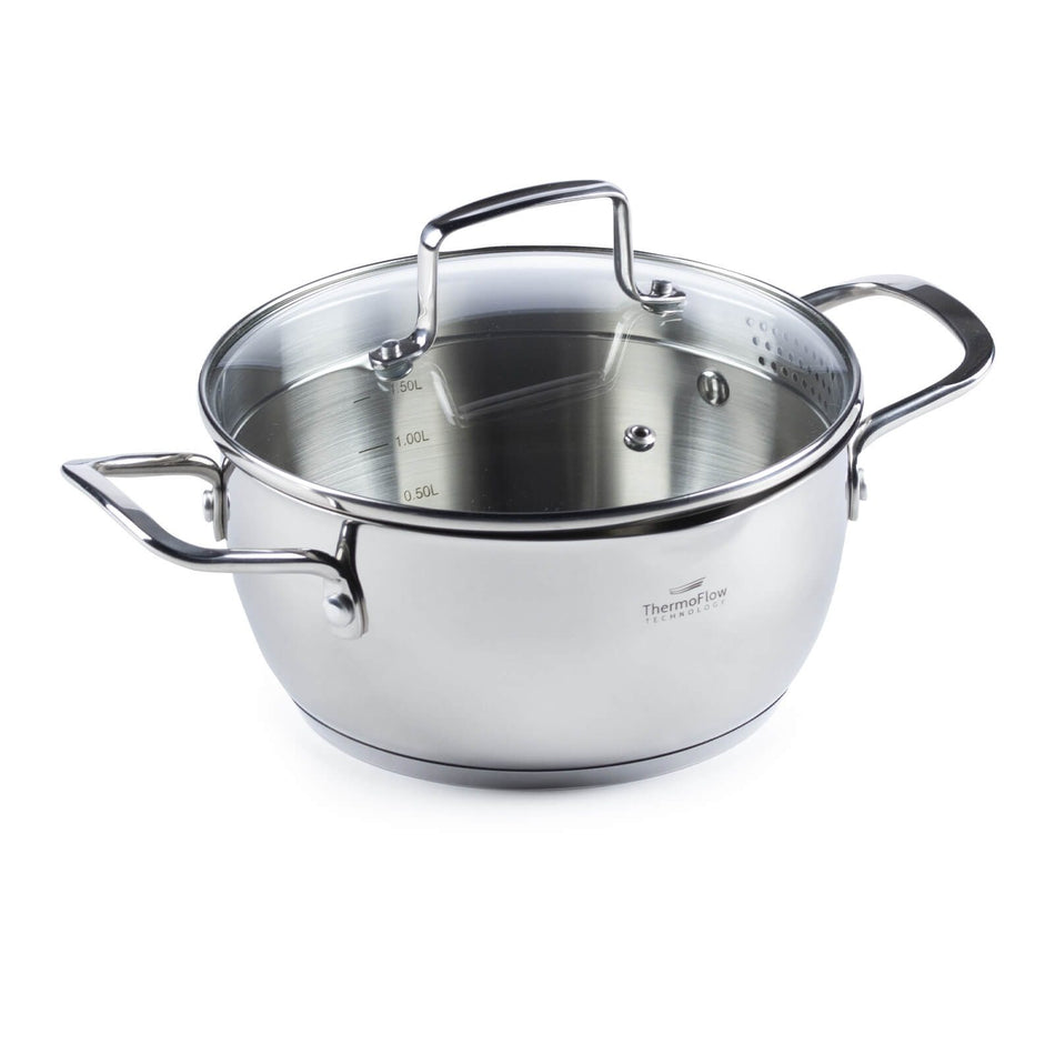 Rosmarino nerūdijančio plieno puodas su stikliniu dangčiu Pour&Cook II – 2,6 L, 20 cm