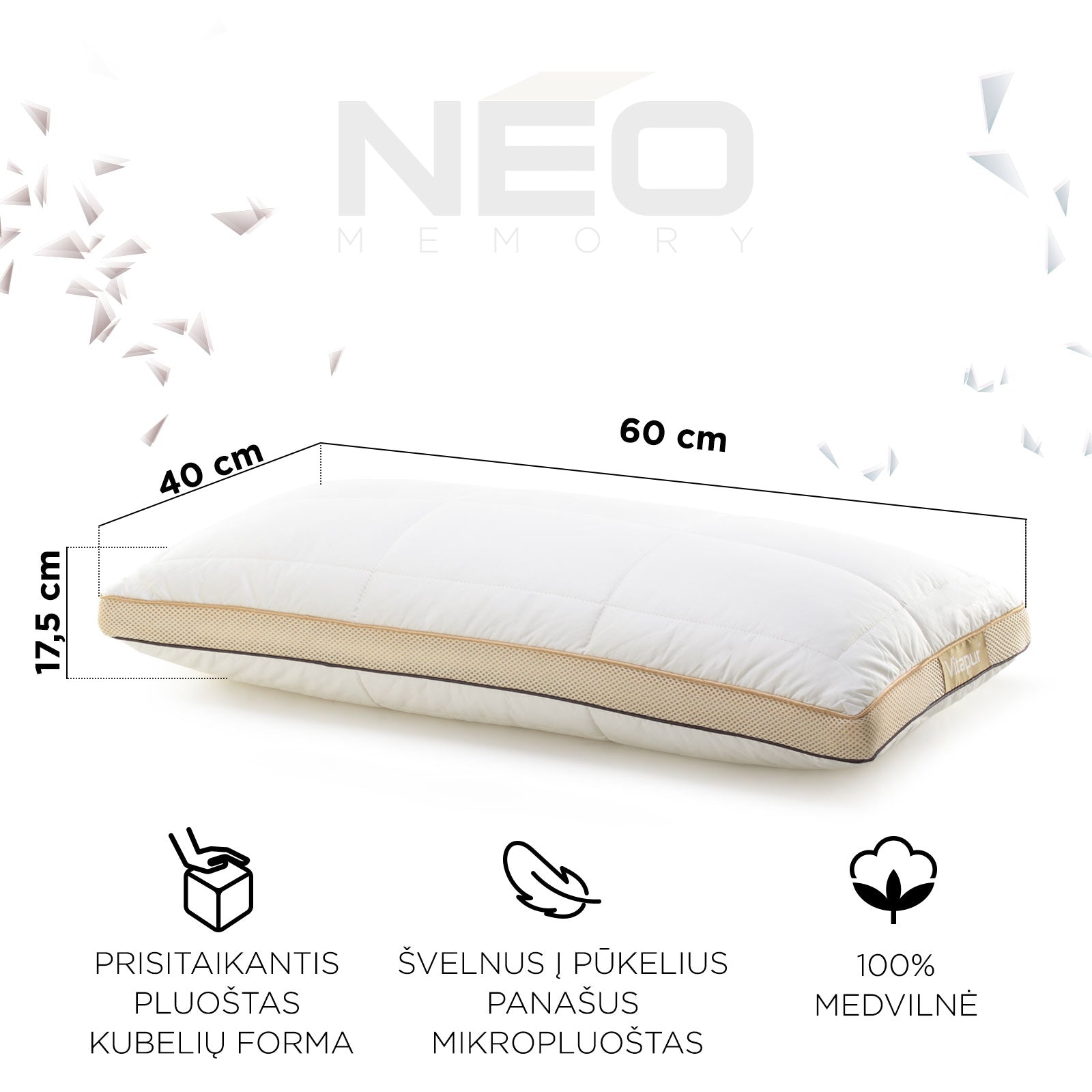 Hibridinė pagalvė vaikams Vitapur NEO Bamboo Memory Junior - 40 x