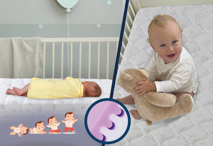 2 kietumo čiužiniai viename: čiužinys tinka ir naujagimiams, ir augantiems vaikams.