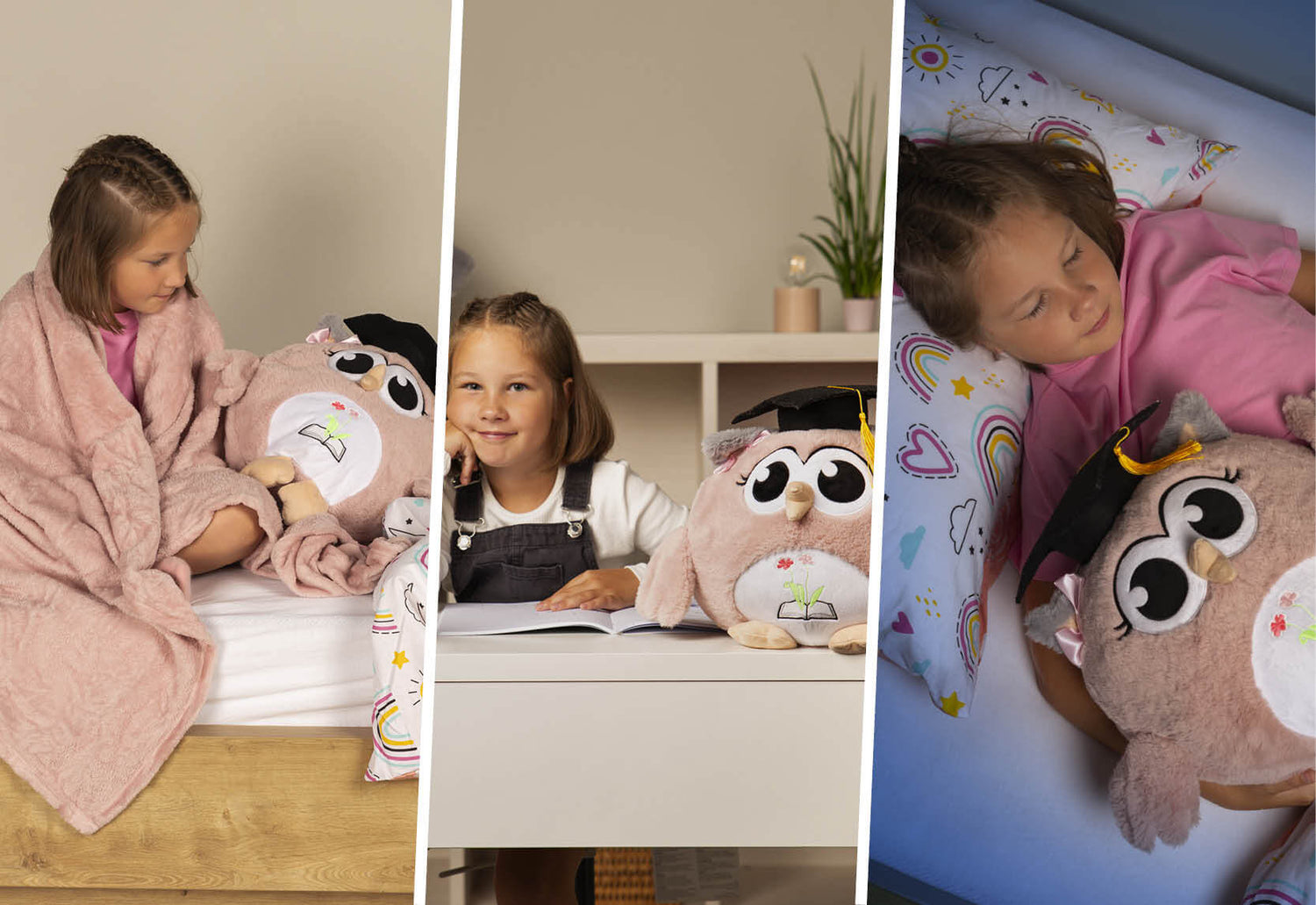Esu „trys viename“ pelėda: antklodė, žaislas ar pagalvė.