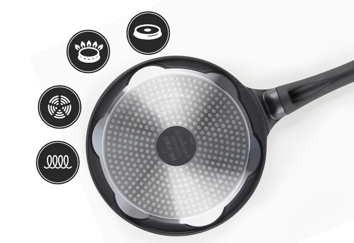 Greitai ir tolygiai įkaistanti keptuvė.
