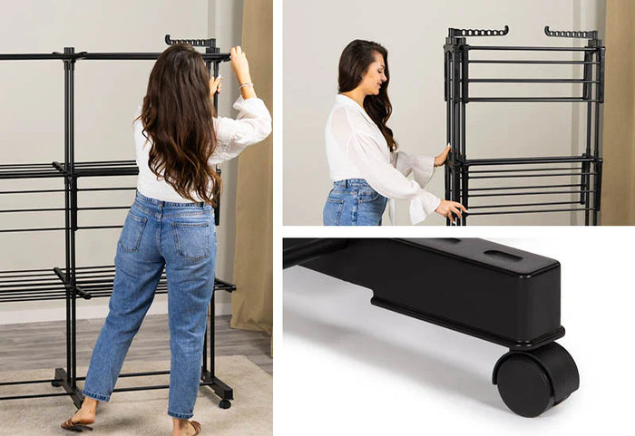 Greitai sulankstomi + 6 ratukai, kad būtų lengva judėti.