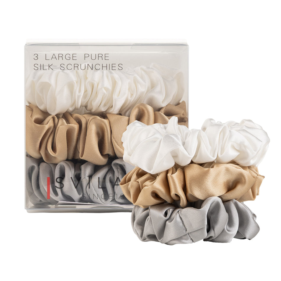 Svilanit trijų plaukų gumyčių rinkinys iš aukštos kokybės šilkmedžio šilko Elegance