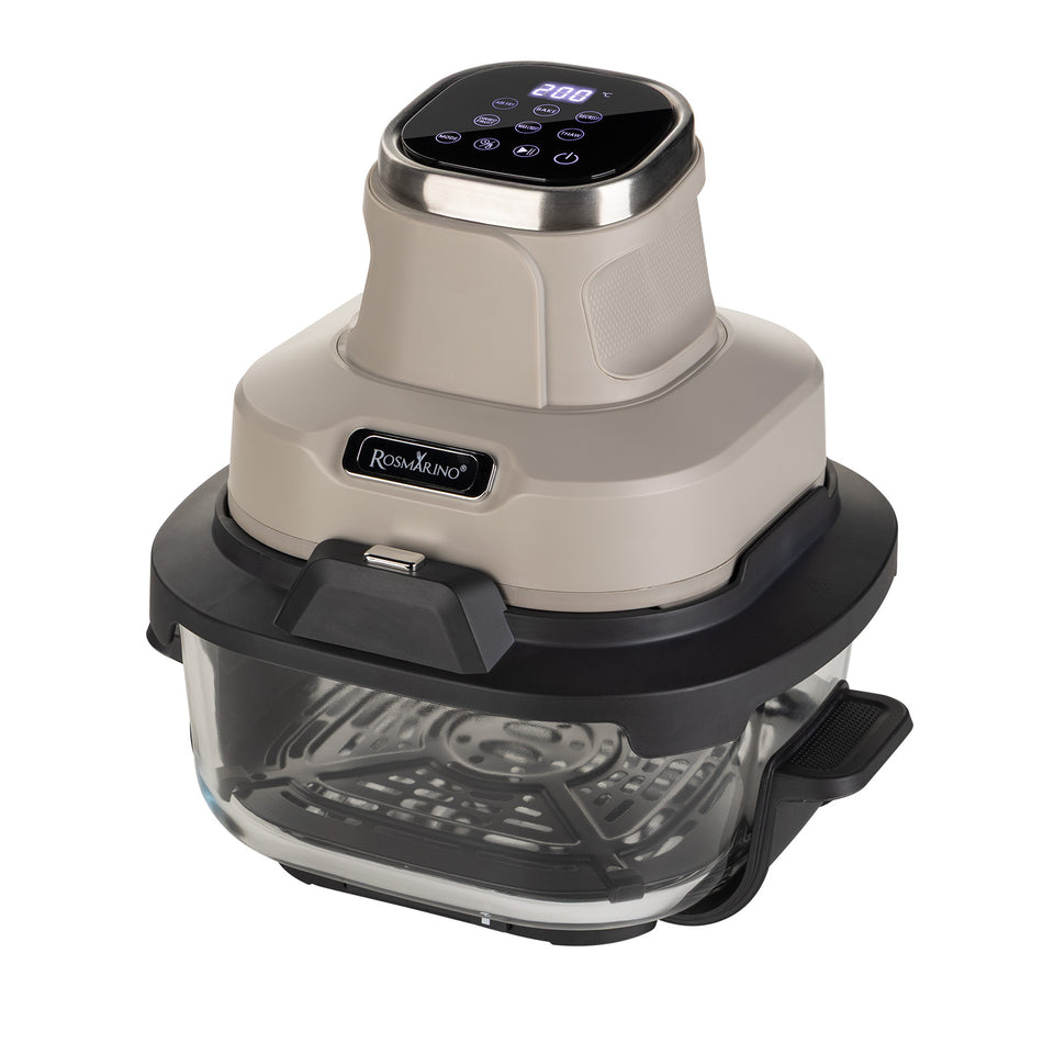 Nešiojama stiklinė karšto oro gruzdintuvė Rosmarino Airfryer Crispy PRO Series 6-in-1 – 4,5 L + 1,8 L, smėlio
